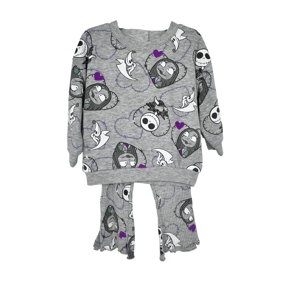 Disney Baby Nightmare Before Christmas Outfit Set Girls 12M Gray‎ Jack Sally NEW